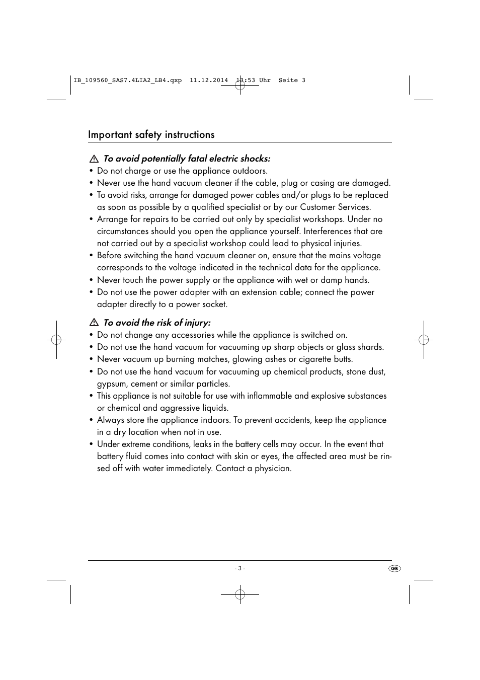 Important safety instructions | Silvercrest SAS 7.4 LI A2 User Manual | Page 6 / 63