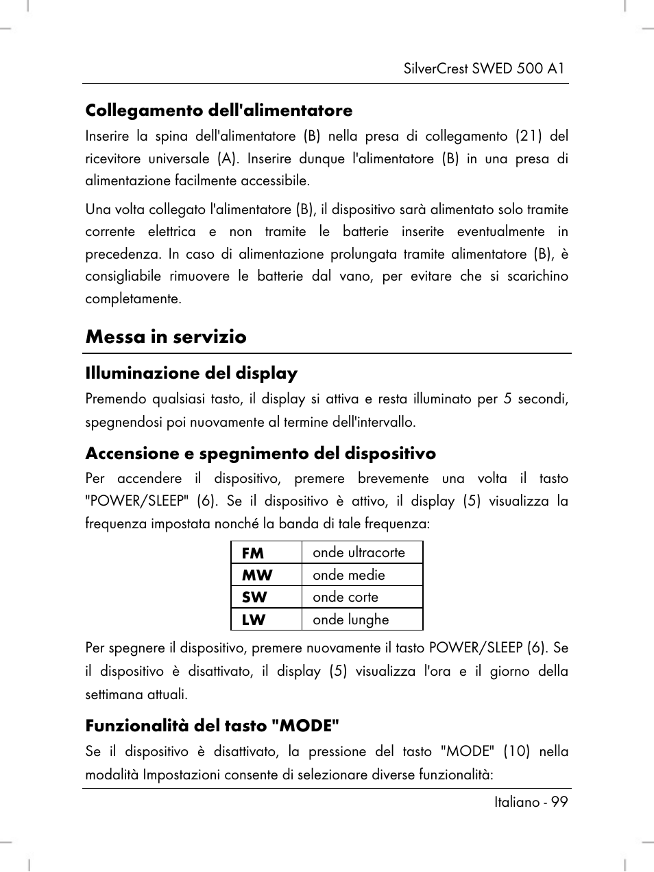 Messa in servizio | Silvercrest SWED 500 A1 User Manual | Page 101 / 160