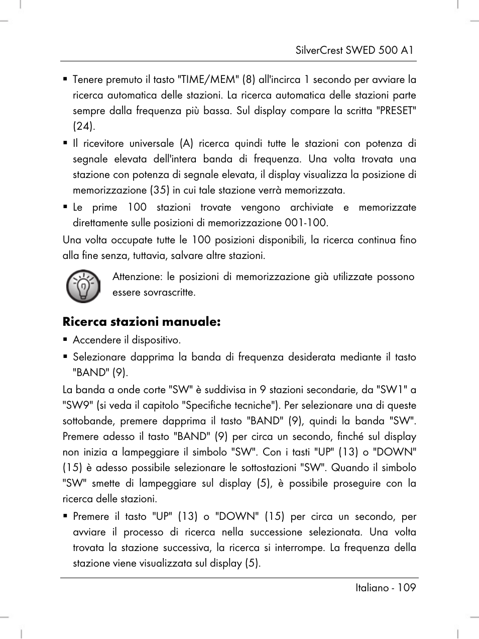 Ricerca stazioni manuale | Silvercrest SWED 500 A1 User Manual | Page 111 / 160