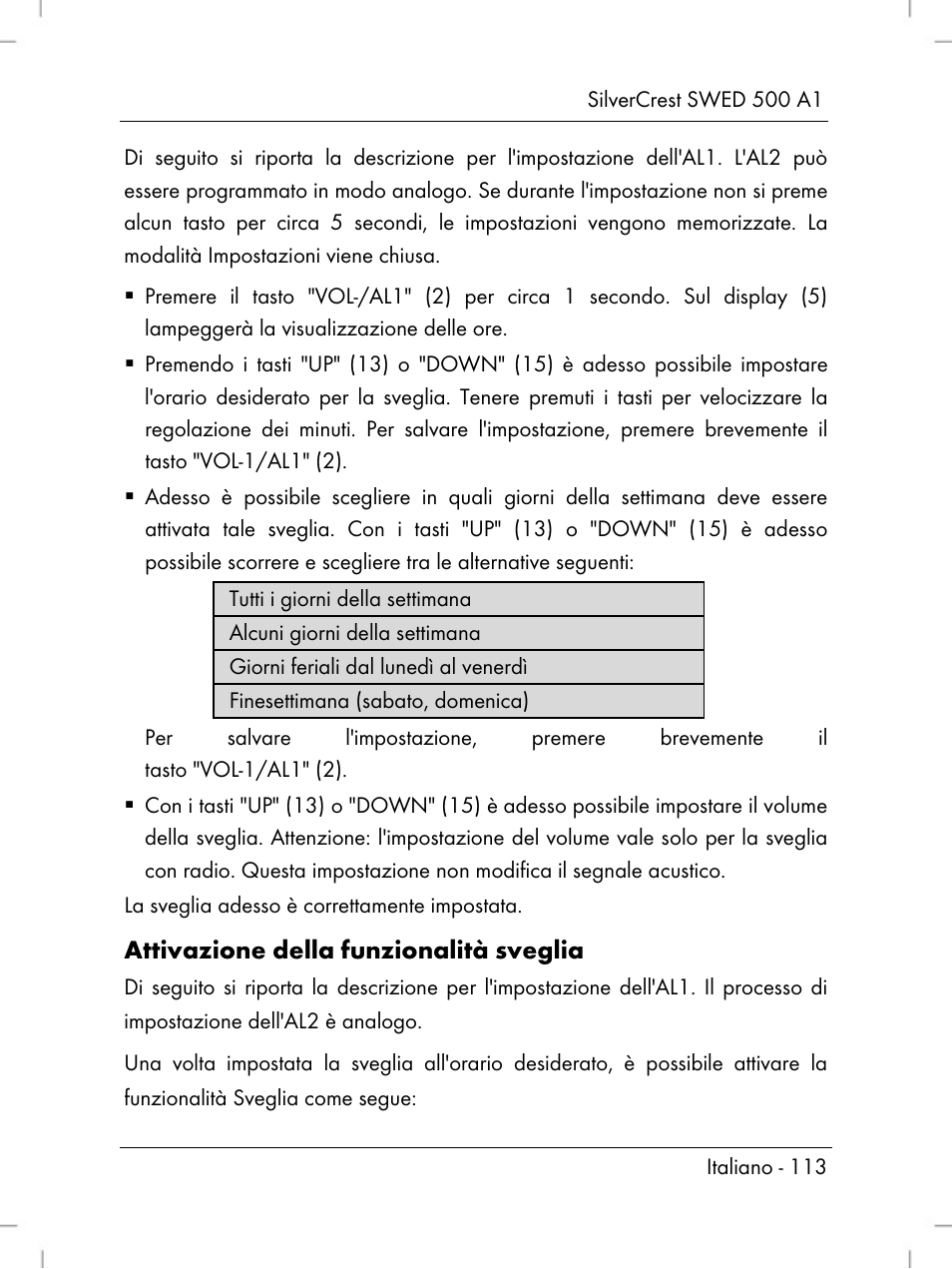 Attivazione della funzionalità sveglia | Silvercrest SWED 500 A1 User Manual | Page 115 / 160