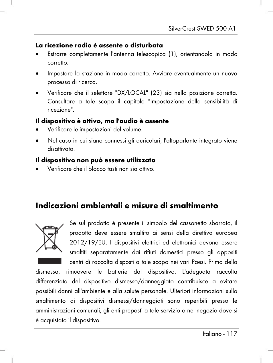 Indicazioni ambientali e misure di smaltimento | Silvercrest SWED 500 A1 User Manual | Page 119 / 160