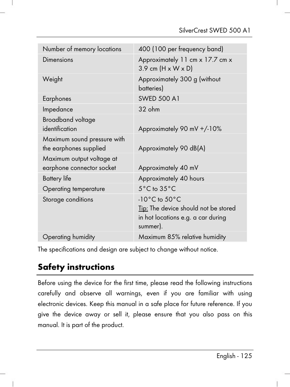 Safety instructions | Silvercrest SWED 500 A1 User Manual | Page 127 / 160