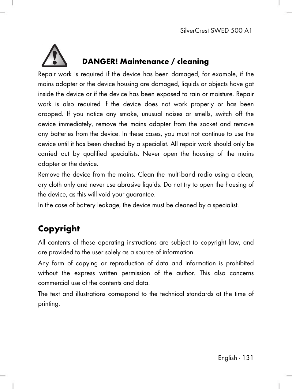 Copyright | Silvercrest SWED 500 A1 User Manual | Page 133 / 160