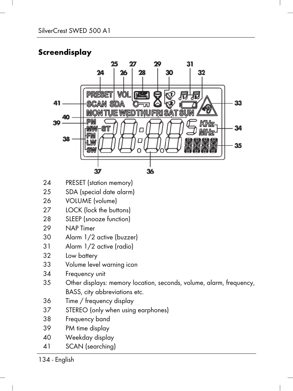 Screendisplay | Silvercrest SWED 500 A1 User Manual | Page 136 / 160