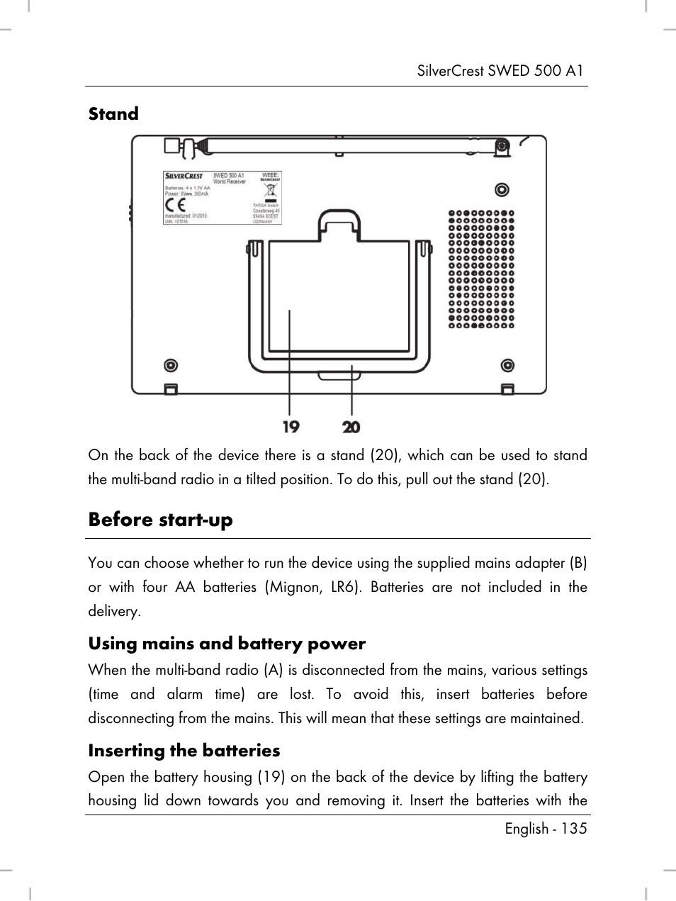 Before start-up | Silvercrest SWED 500 A1 User Manual | Page 137 / 160