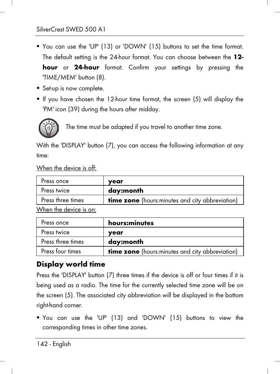 Display world time | Silvercrest SWED 500 A1 User Manual | Page 144 / 160