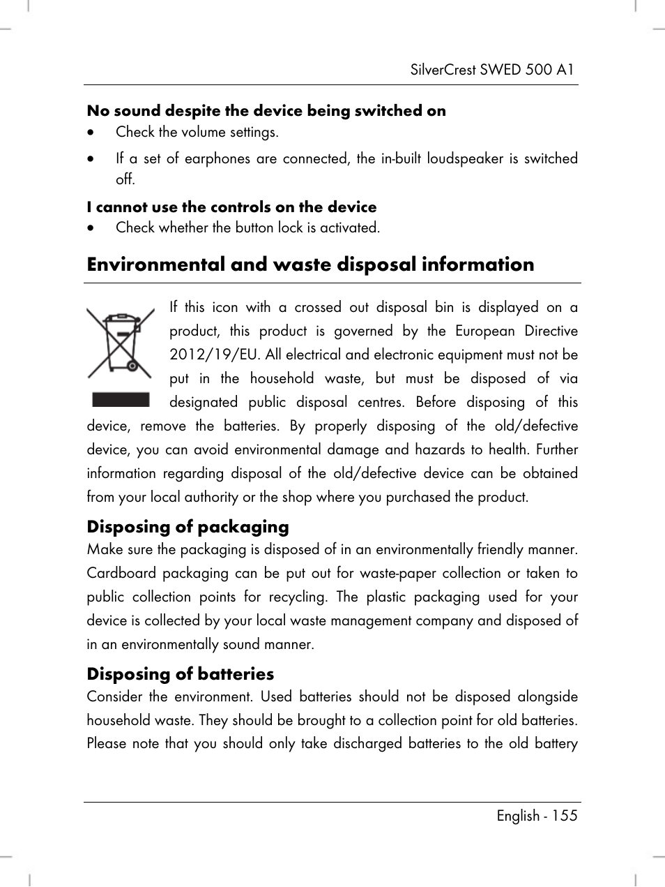 Environmental and waste disposal information | Silvercrest SWED 500 A1 User Manual | Page 157 / 160