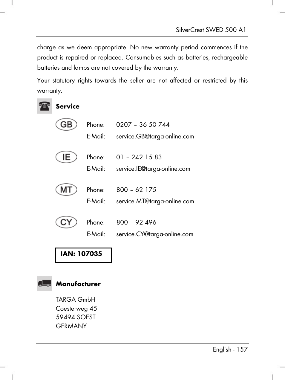 Silvercrest SWED 500 A1 User Manual | Page 159 / 160