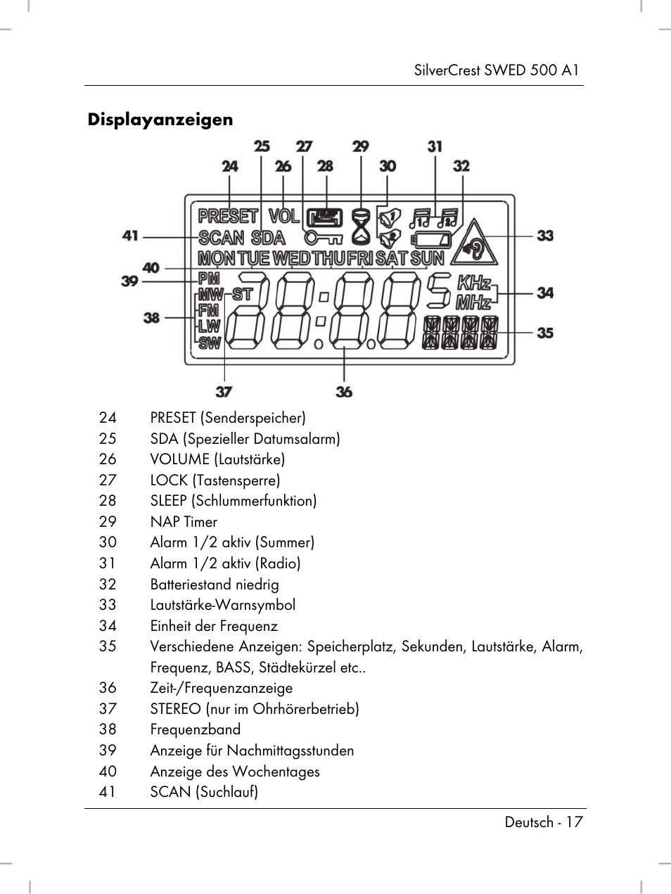 Displayanzeigen | Silvercrest SWED 500 A1 User Manual | Page 19 / 160