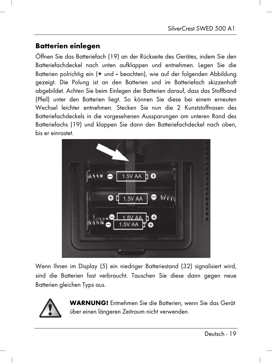 Batterien einlegen | Silvercrest SWED 500 A1 User Manual | Page 21 / 160