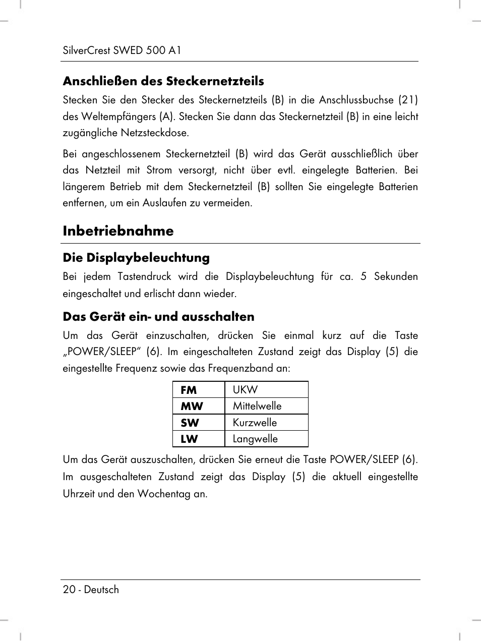 Inbetriebnahme | Silvercrest SWED 500 A1 User Manual | Page 22 / 160