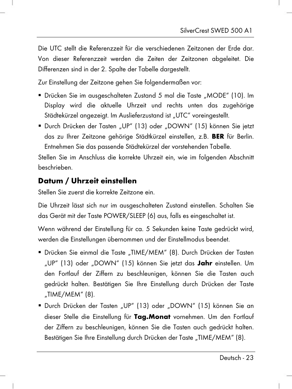 Datum / uhrzeit einstellen | Silvercrest SWED 500 A1 User Manual | Page 25 / 160