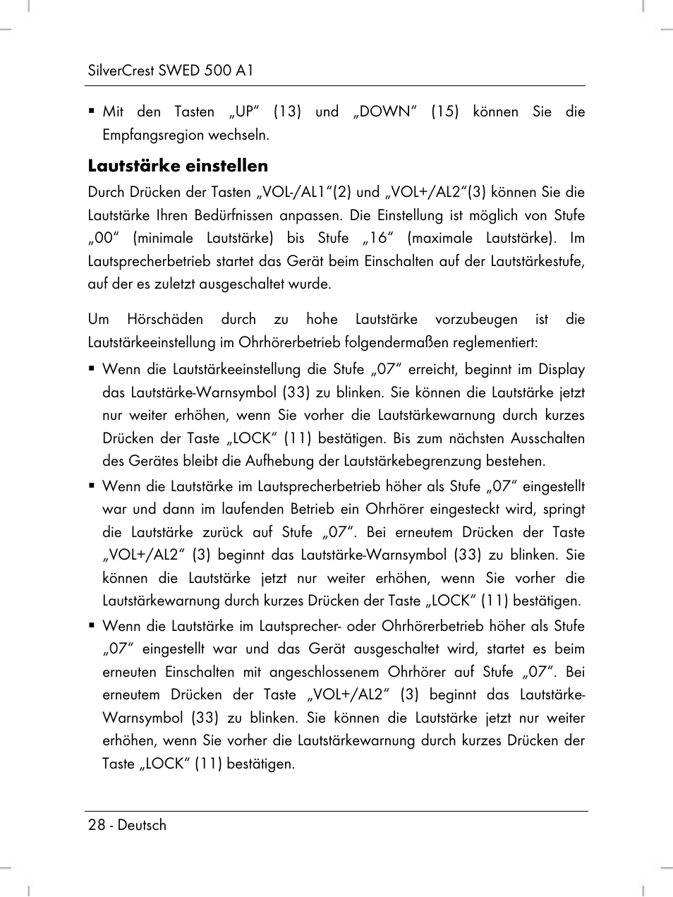 Lautstärke einstellen | Silvercrest SWED 500 A1 User Manual | Page 30 / 160