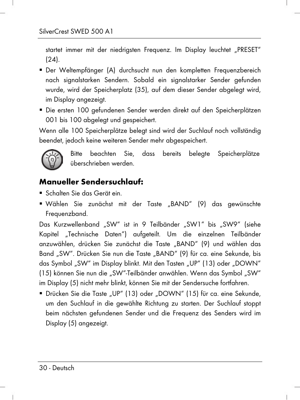 Manueller sendersuchlauf | Silvercrest SWED 500 A1 User Manual | Page 32 / 160