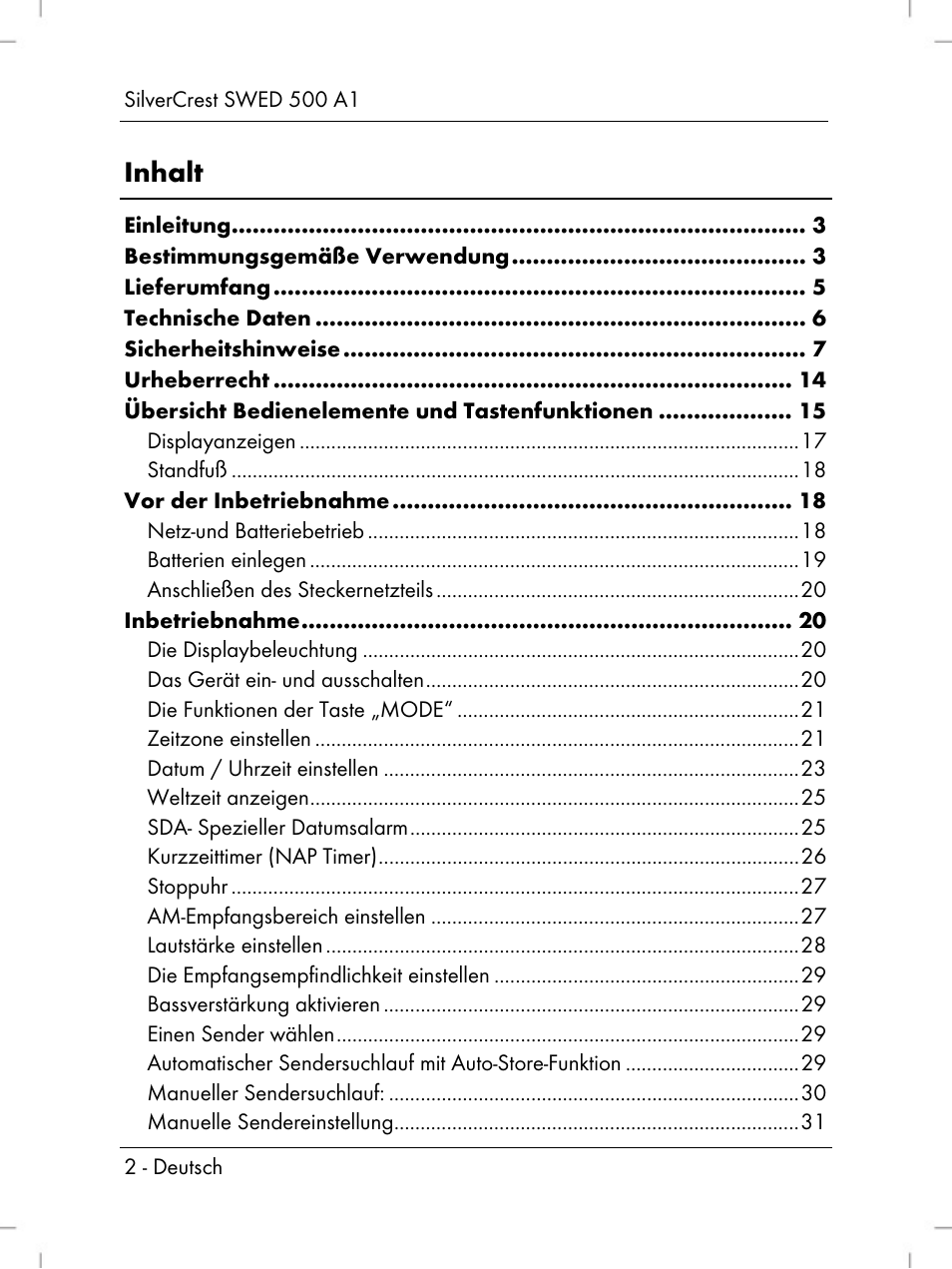 Silvercrest SWED 500 A1 User Manual | Page 4 / 160