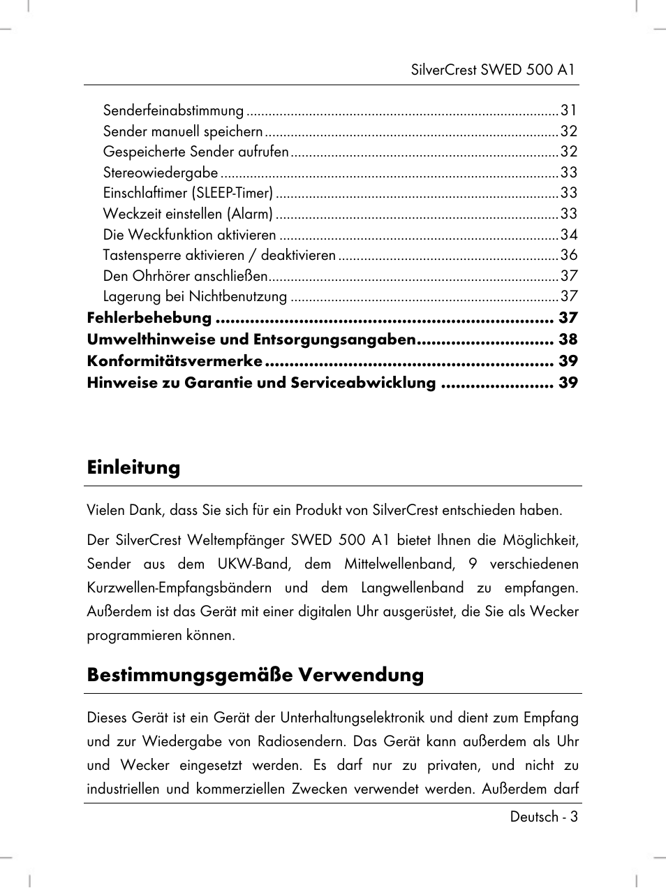 Einleitung, Bestimmungsgemäße verwendung | Silvercrest SWED 500 A1 User Manual | Page 5 / 160