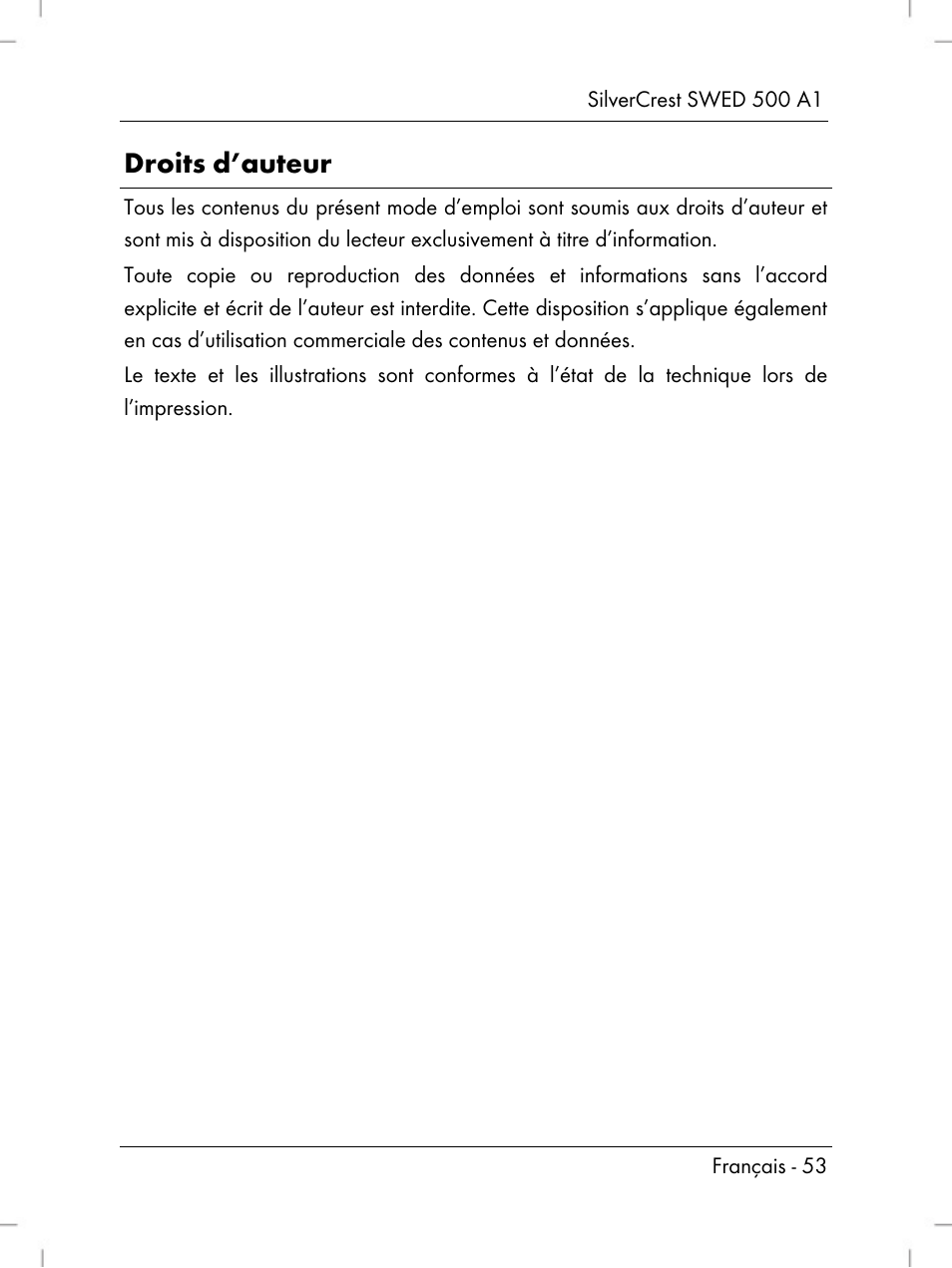 Droits d’auteur | Silvercrest SWED 500 A1 User Manual | Page 55 / 160