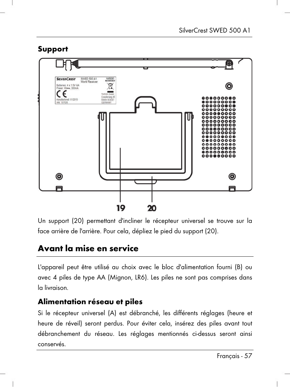 Avant la mise en service | Silvercrest SWED 500 A1 User Manual | Page 59 / 160