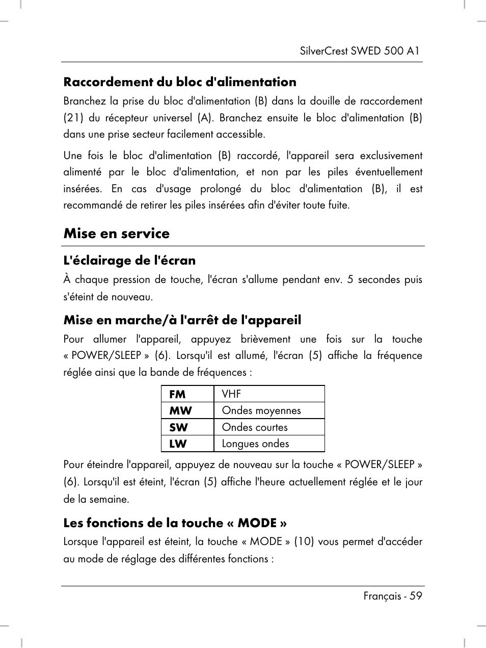 Mise en service | Silvercrest SWED 500 A1 User Manual | Page 61 / 160