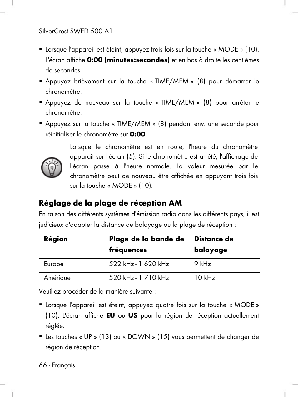 Réglage de la plage de réception am | Silvercrest SWED 500 A1 User Manual | Page 68 / 160