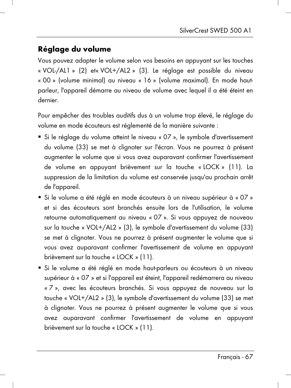 Réglage du volume | Silvercrest SWED 500 A1 User Manual | Page 69 / 160