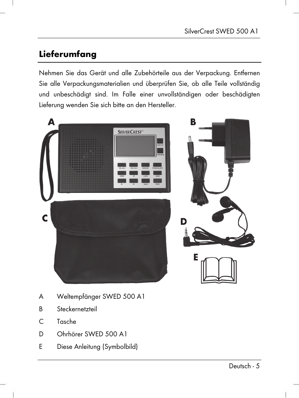 Lieferumfang | Silvercrest SWED 500 A1 User Manual | Page 7 / 160