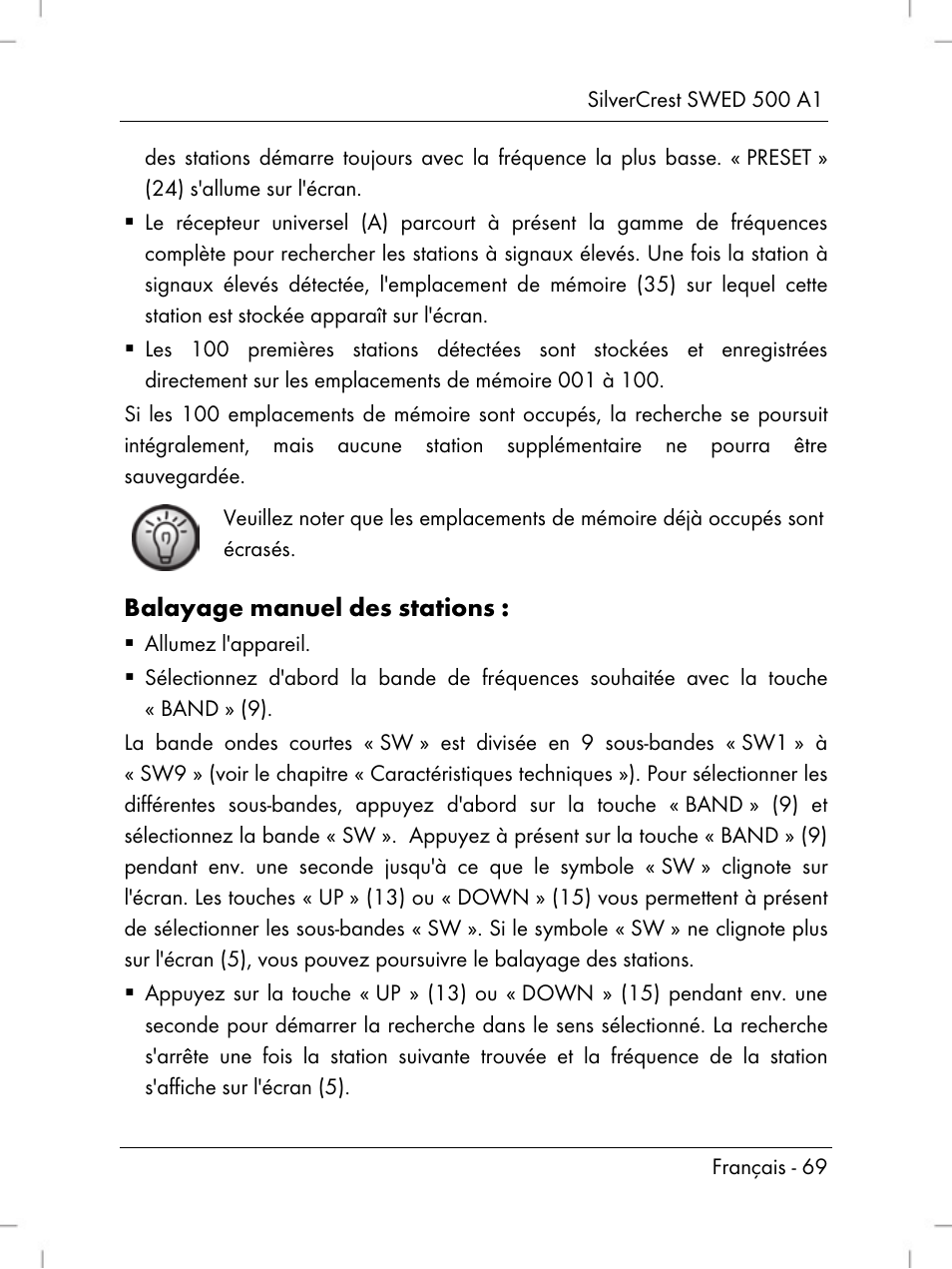 Balayage manuel des stations | Silvercrest SWED 500 A1 User Manual | Page 71 / 160