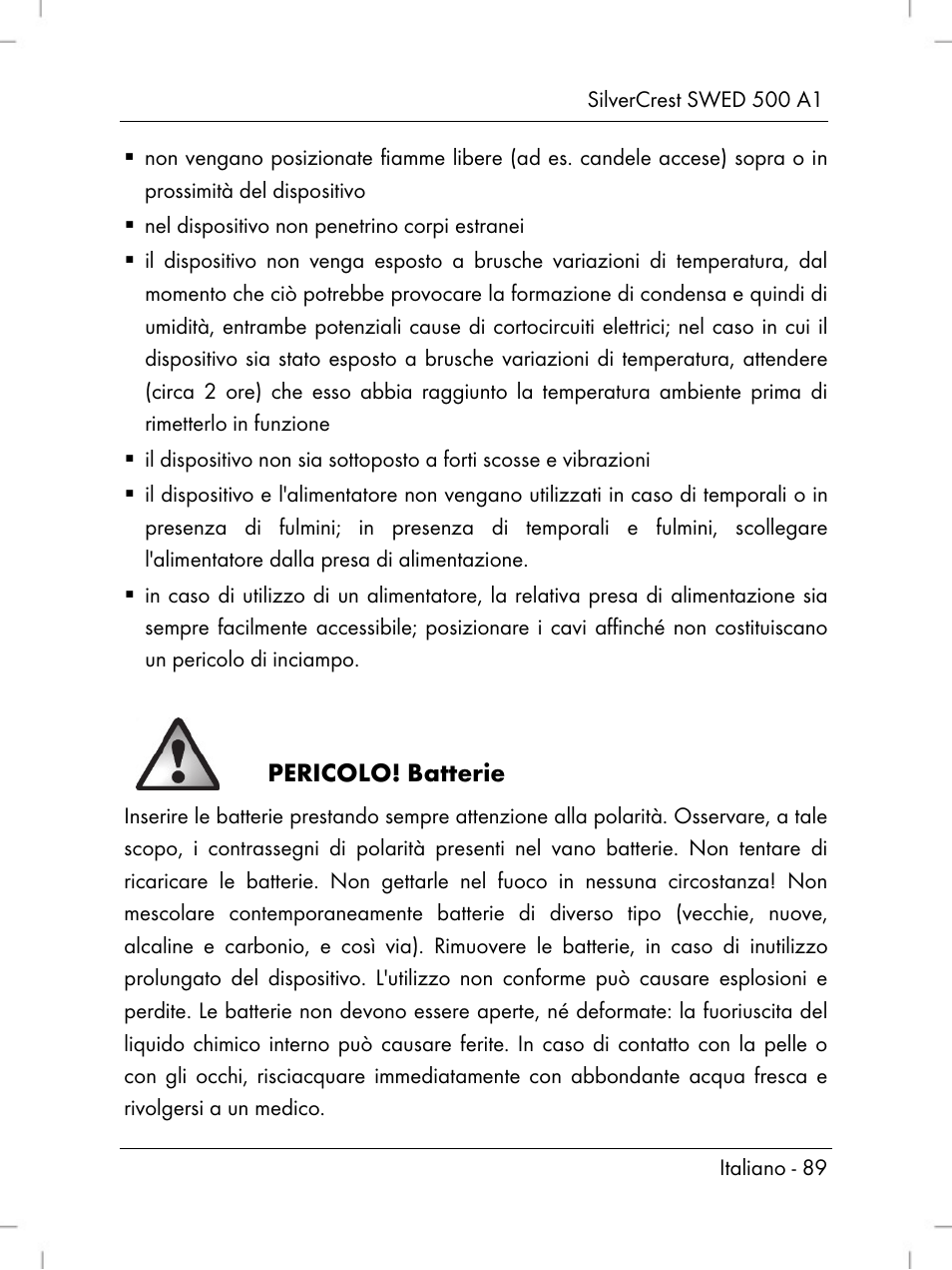 Pericolo! batterie | Silvercrest SWED 500 A1 User Manual | Page 91 / 160