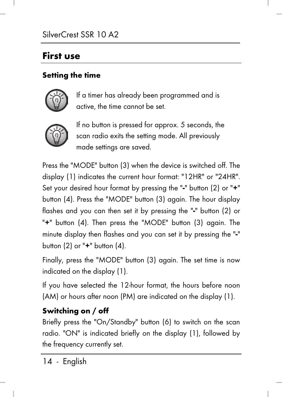 First use | Silvercrest SSR 10 A2 User Manual | Page 16 / 52