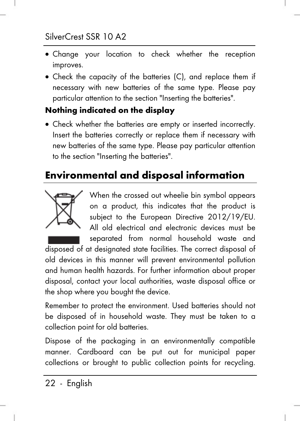 Environmental and disposal information | Silvercrest SSR 10 A2 User Manual | Page 24 / 52