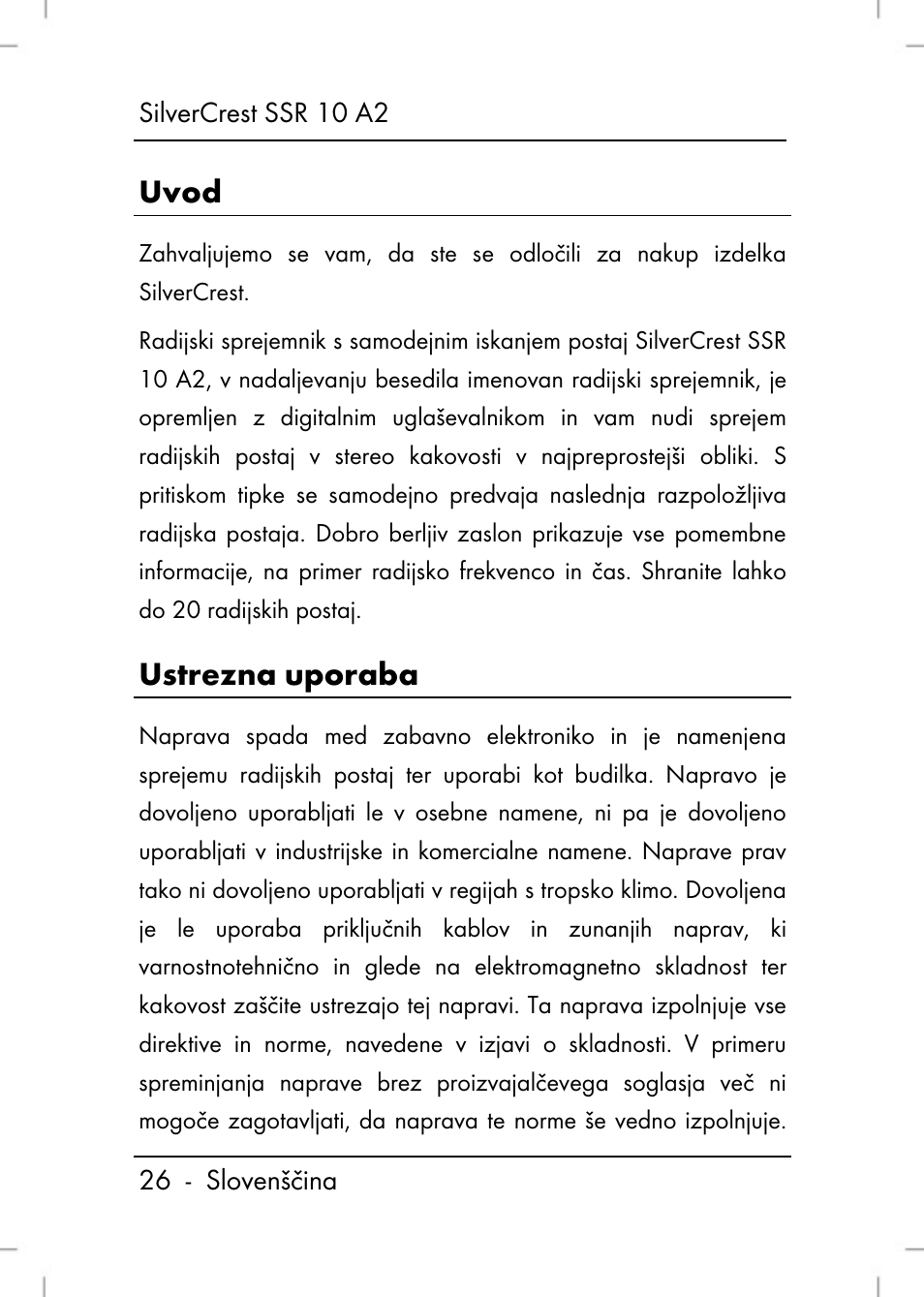 Uvod, Ustrezna uporaba | Silvercrest SSR 10 A2 User Manual | Page 28 / 52