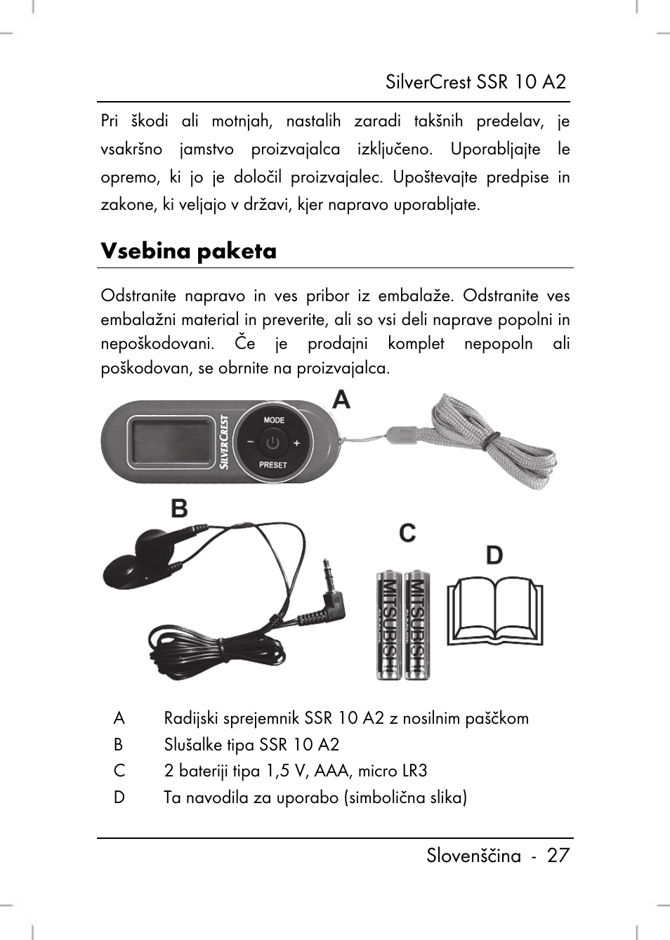 Vsebina paketa | Silvercrest SSR 10 A2 User Manual | Page 29 / 52