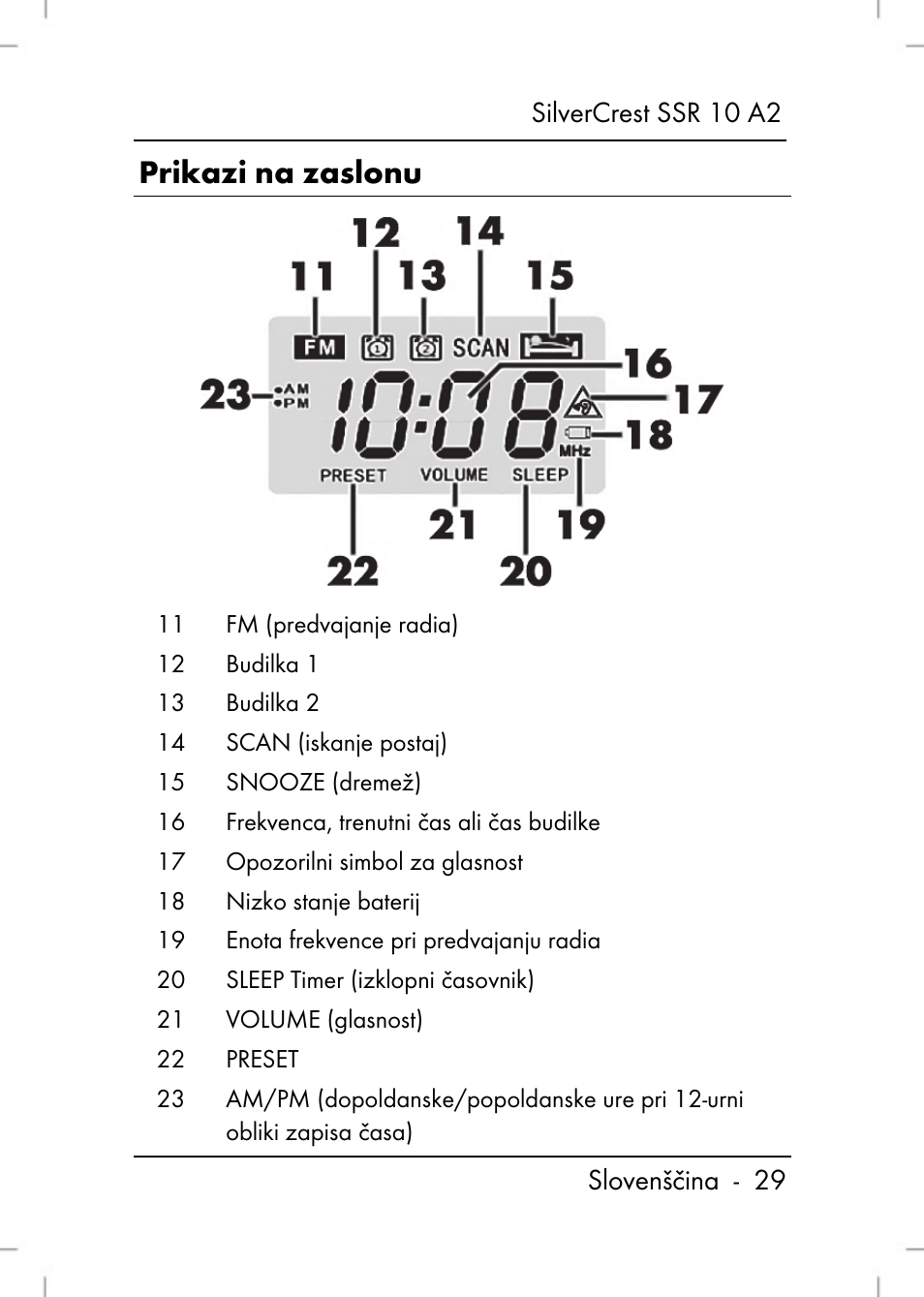 Prikazi na zaslonu | Silvercrest SSR 10 A2 User Manual | Page 31 / 52