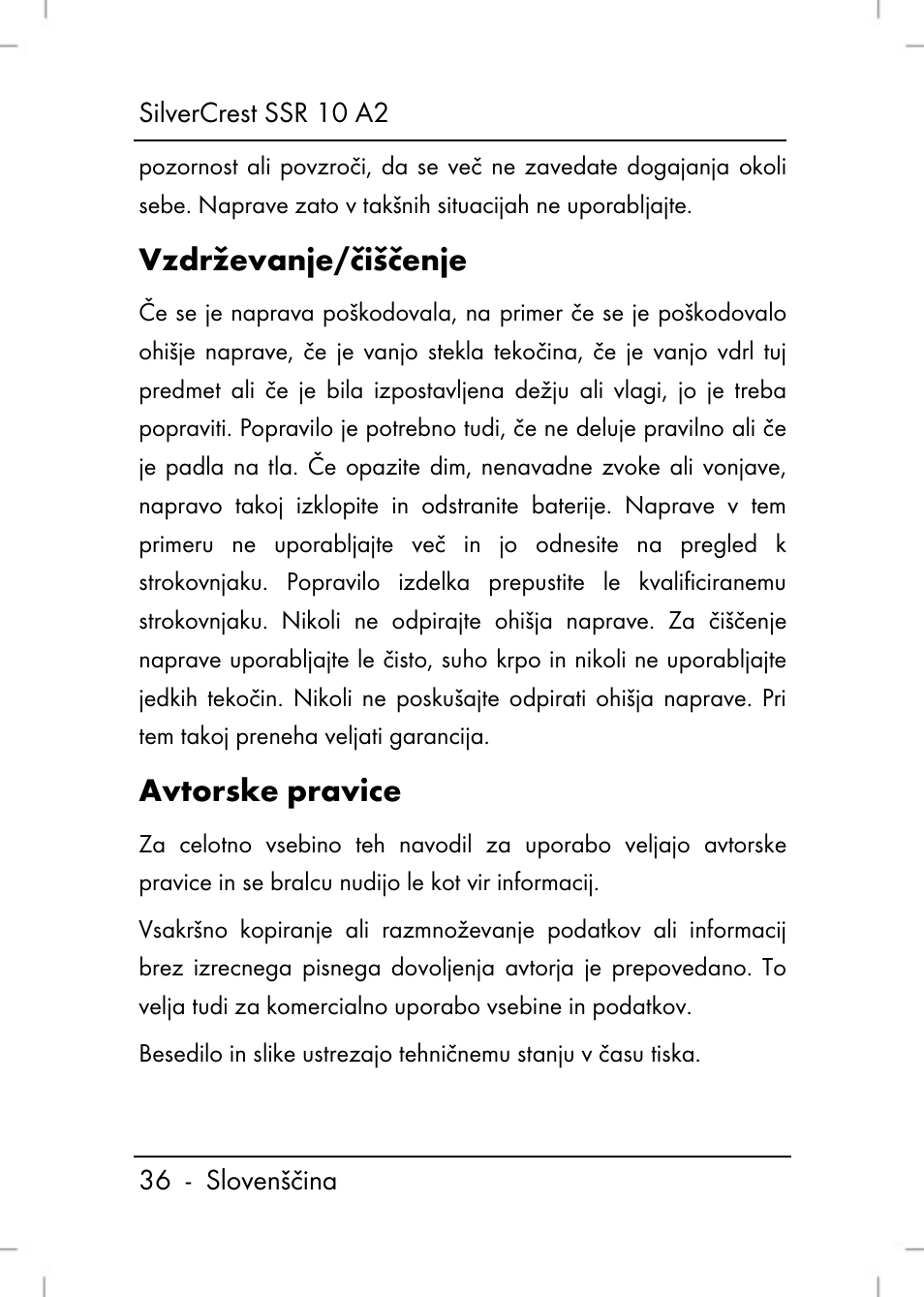 Vzdrževanje/čiščenje, Avtorske pravice | Silvercrest SSR 10 A2 User Manual | Page 38 / 52