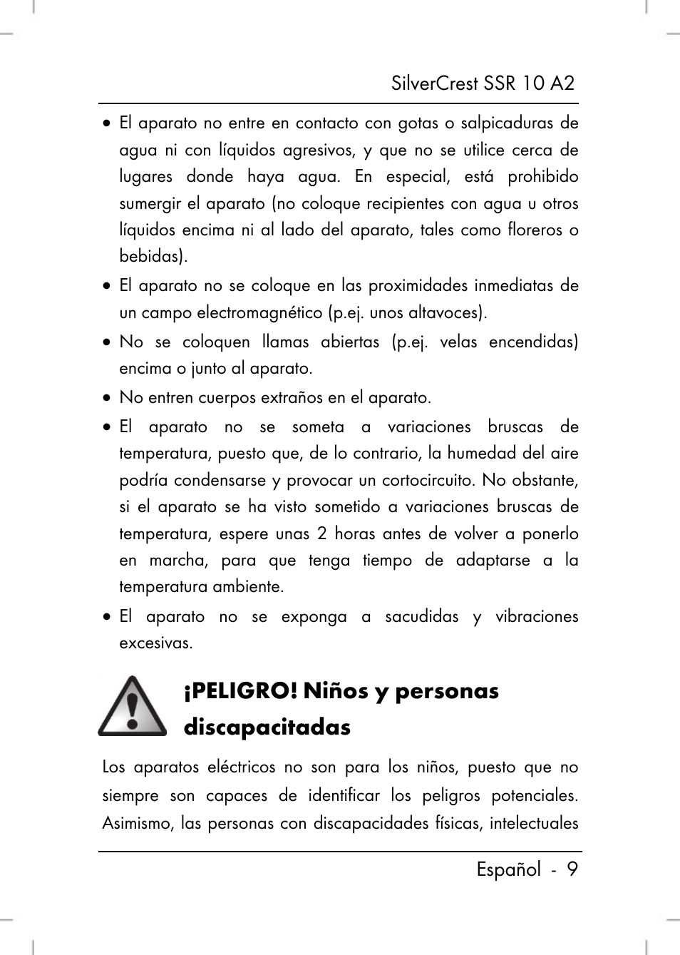 Peligro, Niños y personas discapacitadas | Silvercrest SSR 10 A2 User Manual | Page 11 / 80