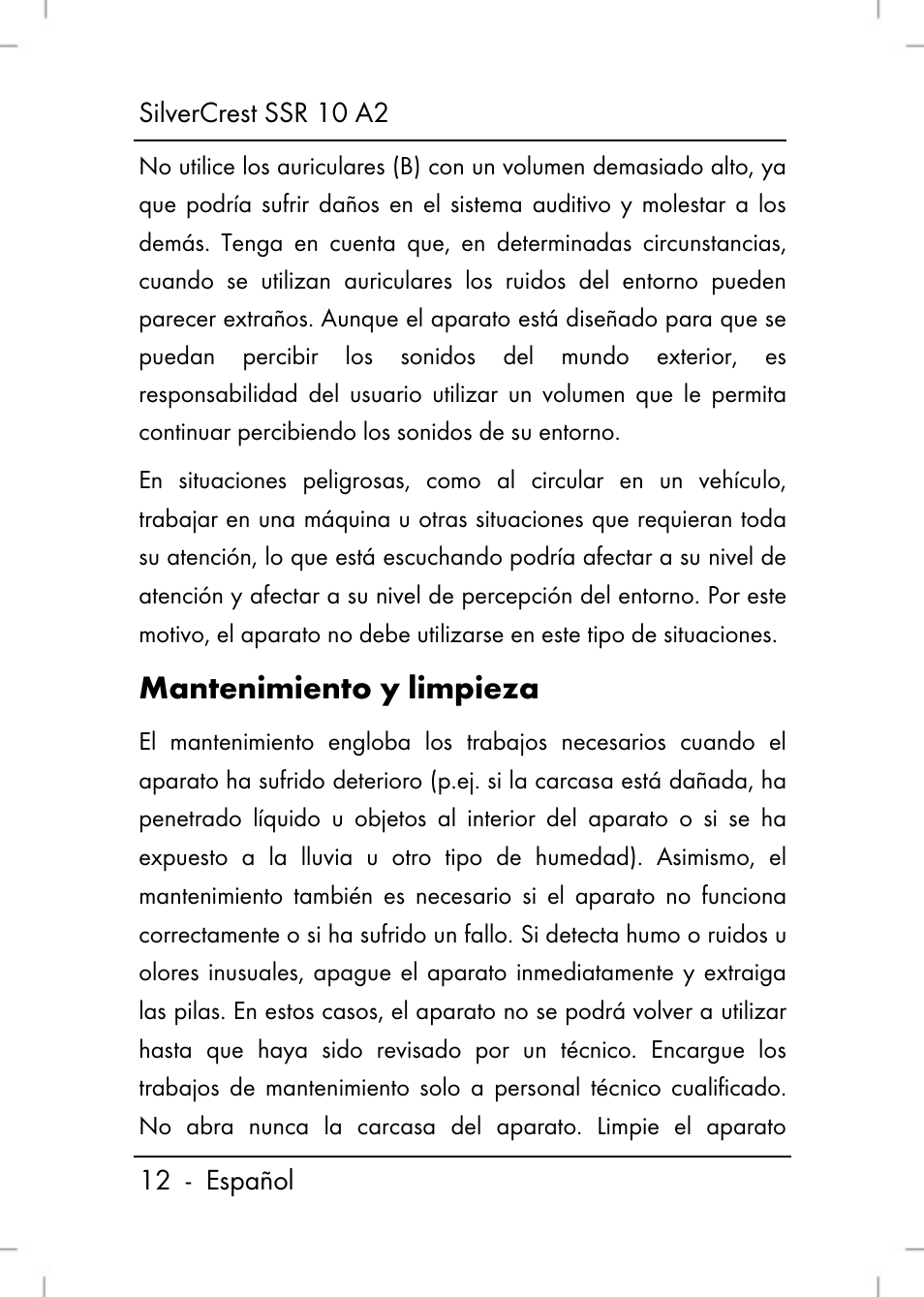 Mantenimiento y limpieza | Silvercrest SSR 10 A2 User Manual | Page 14 / 80