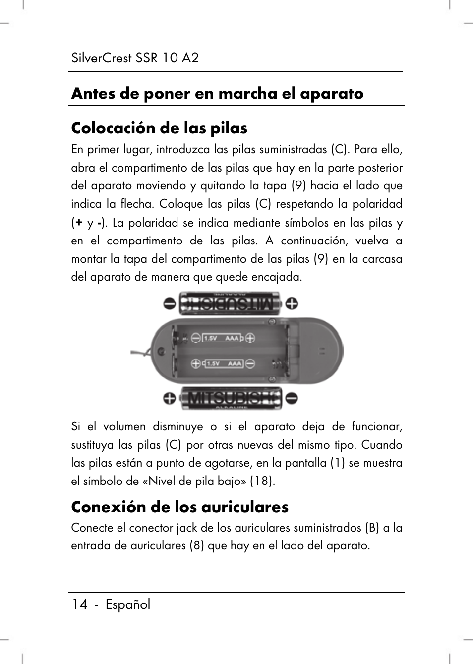 Conexión de los auriculares | Silvercrest SSR 10 A2 User Manual | Page 16 / 80