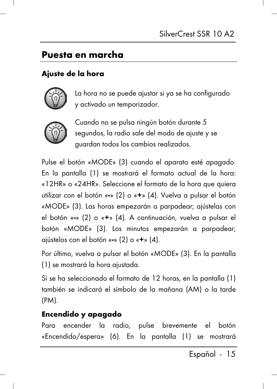 Puesta en marcha | Silvercrest SSR 10 A2 User Manual | Page 17 / 80