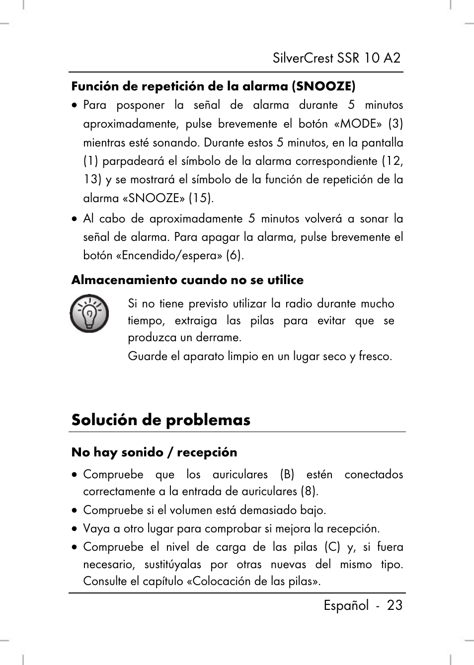 Solución de problemas | Silvercrest SSR 10 A2 User Manual | Page 25 / 80