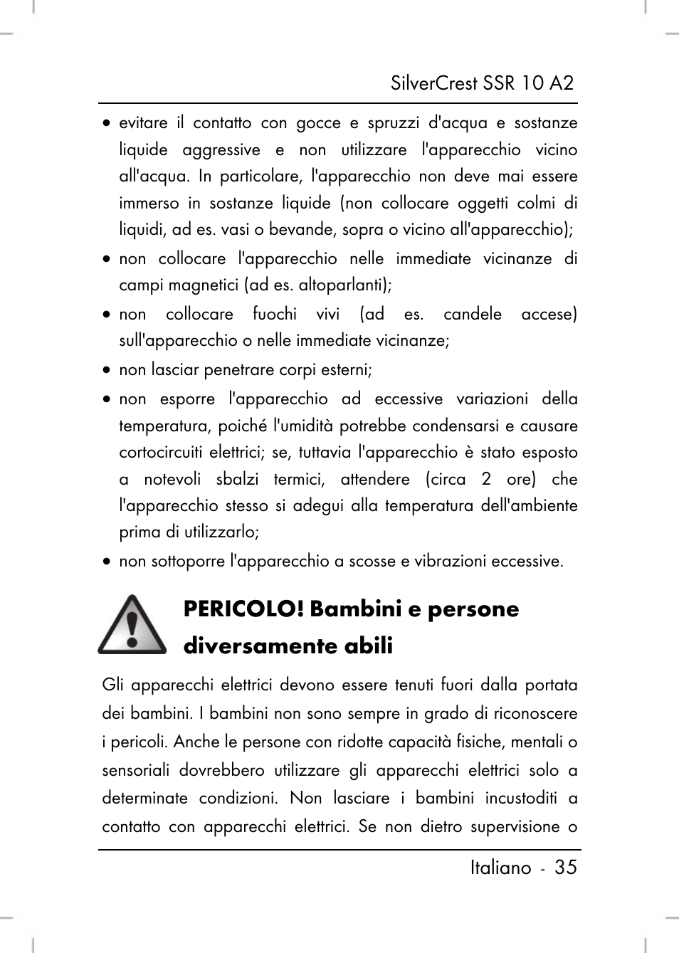 Pericolo, Bambini e persone diversamente abili | Silvercrest SSR 10 A2 User Manual | Page 37 / 80