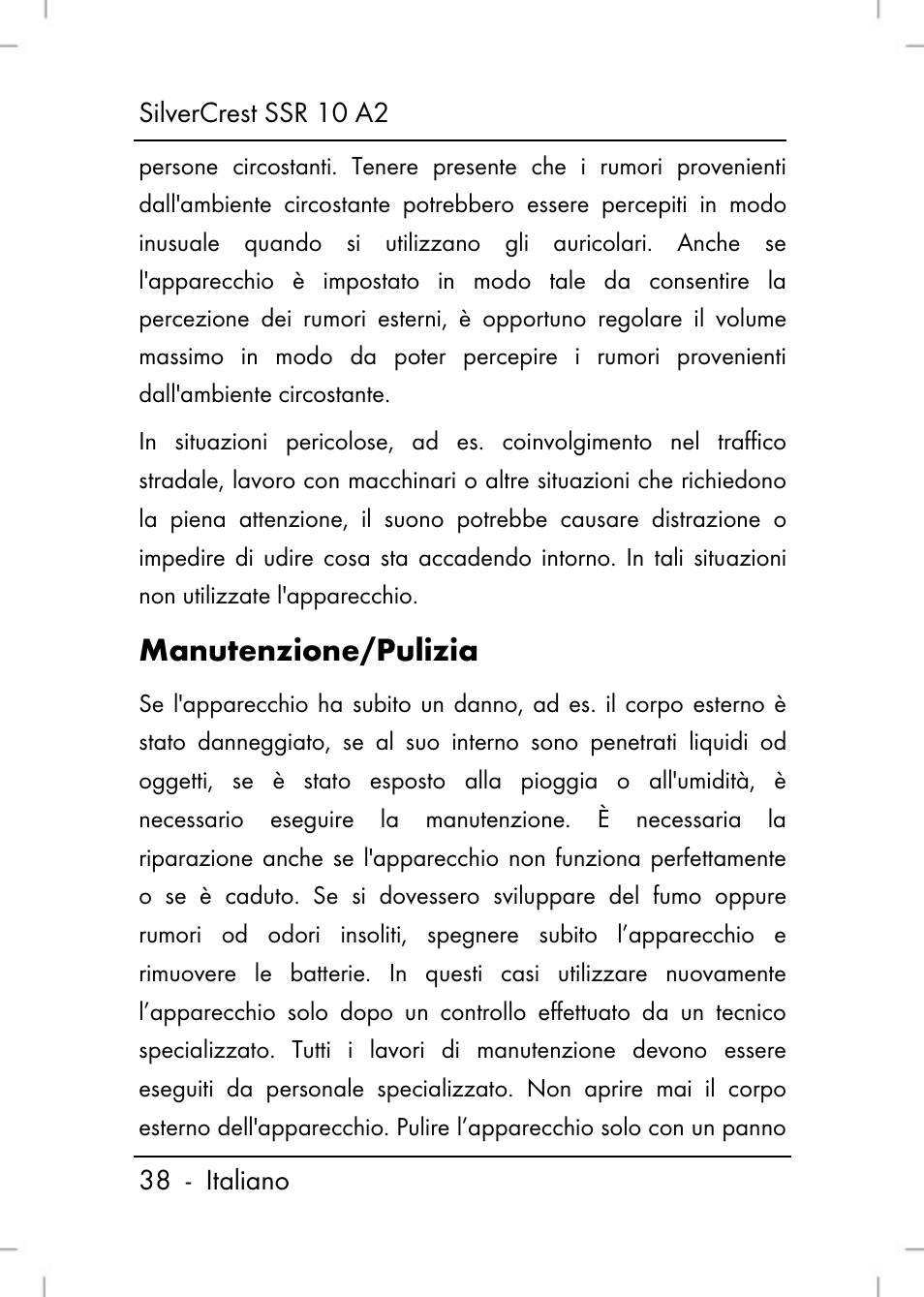 Manutenzione/pulizia | Silvercrest SSR 10 A2 User Manual | Page 40 / 80