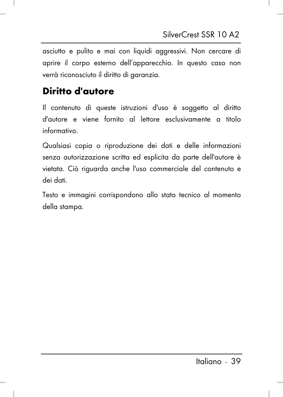 Diritto d'autore | Silvercrest SSR 10 A2 User Manual | Page 41 / 80