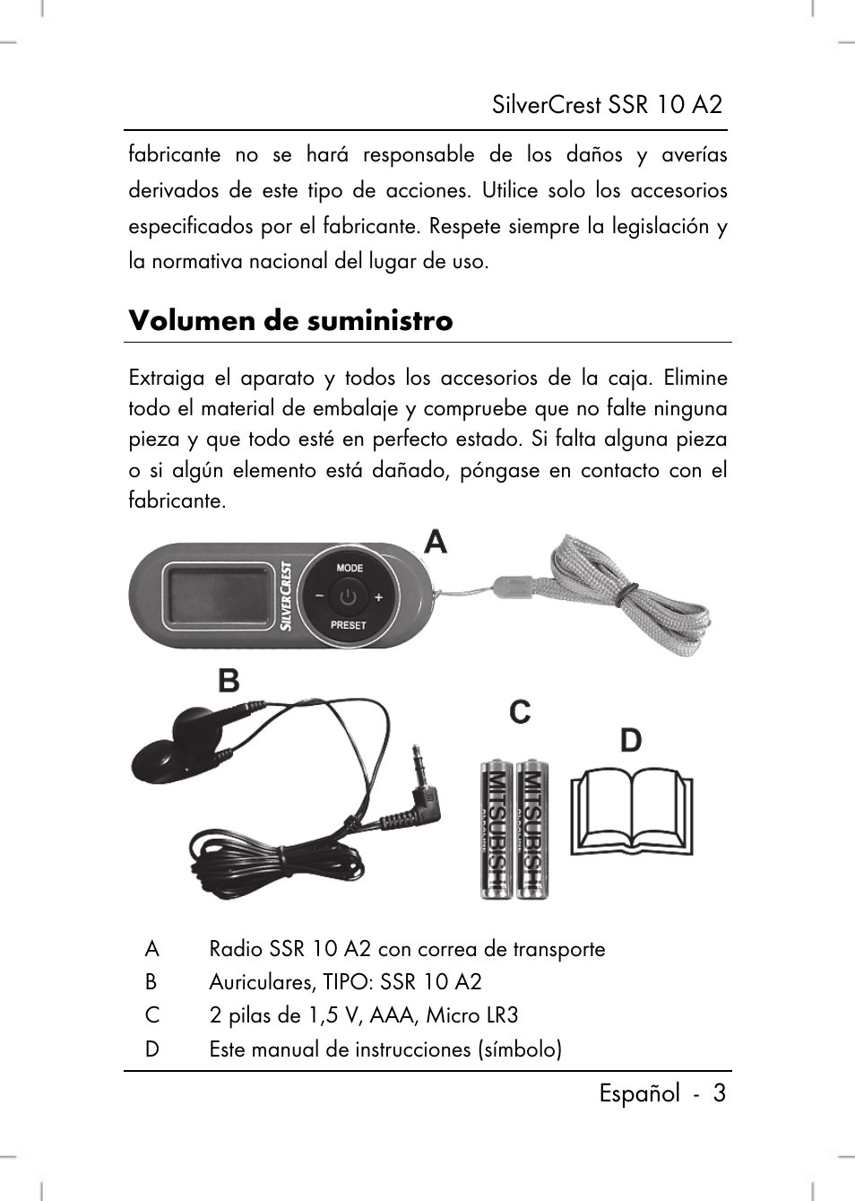 Volumen de suministro | Silvercrest SSR 10 A2 User Manual | Page 5 / 80
