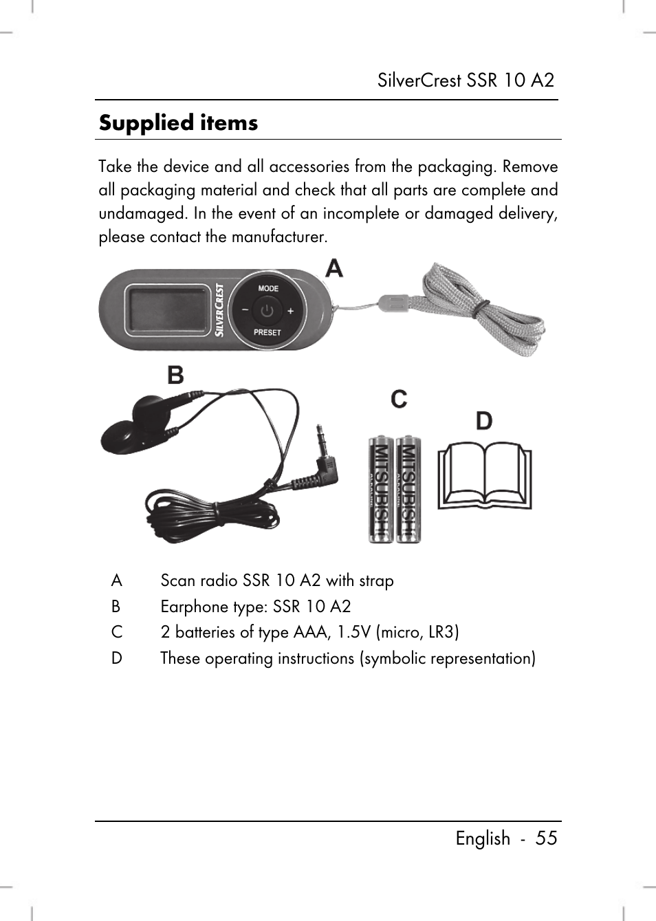 Supplied items | Silvercrest SSR 10 A2 User Manual | Page 57 / 80