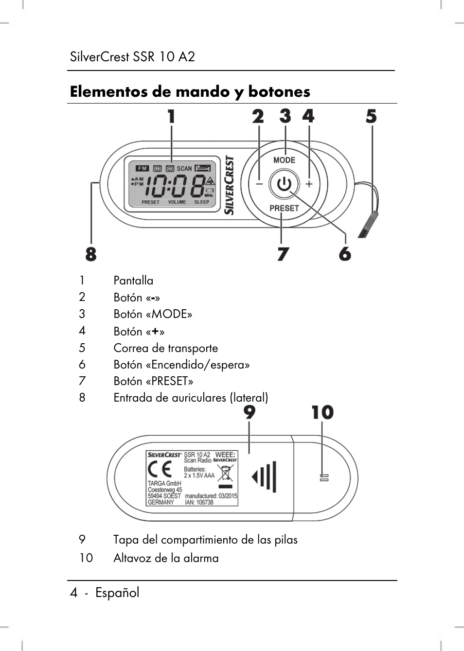 Elementos de mando y botones | Silvercrest SSR 10 A2 User Manual | Page 6 / 80