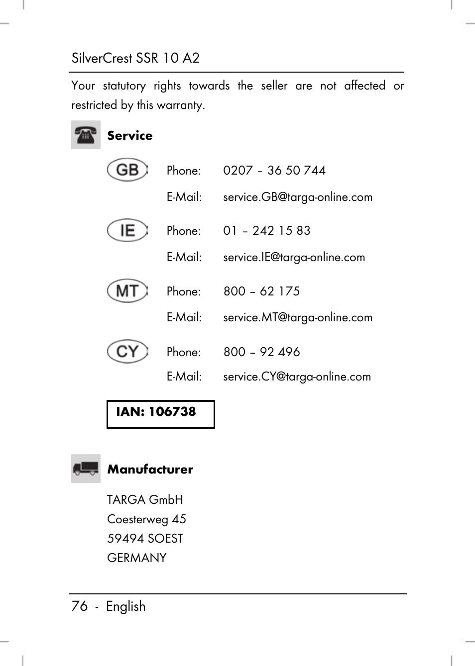 Silvercrest SSR 10 A2 User Manual | Page 78 / 80