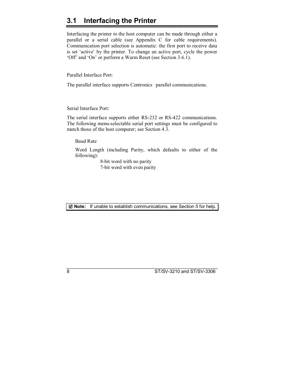 1 interfacing the printer | Datamax S-Class SV-3210 User Manual | Page 18 / 84