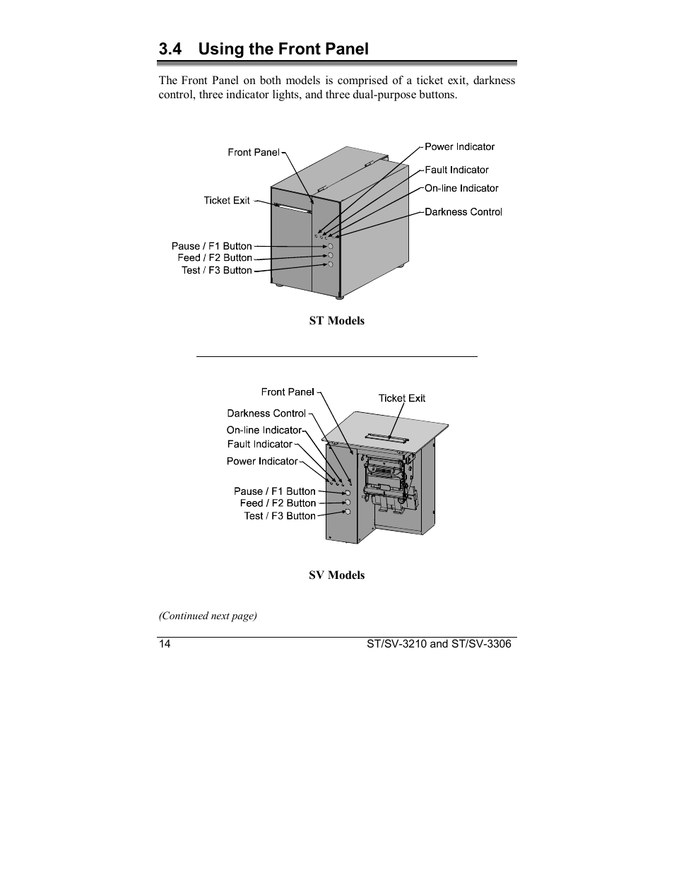 4 using the front panel | Datamax S-Class SV-3210 User Manual | Page 24 / 84