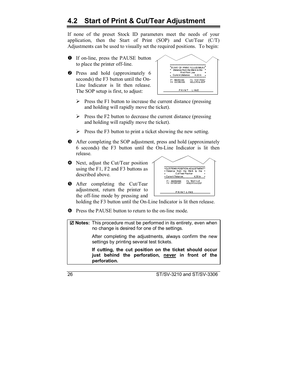 2 start of print & cut/tear adjustment | Datamax S-Class SV-3210 User Manual | Page 36 / 84