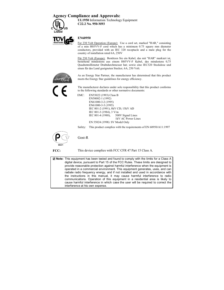 Agency compliance and approvals | Datamax S-Class SV-3210 User Manual | Page 5 / 84